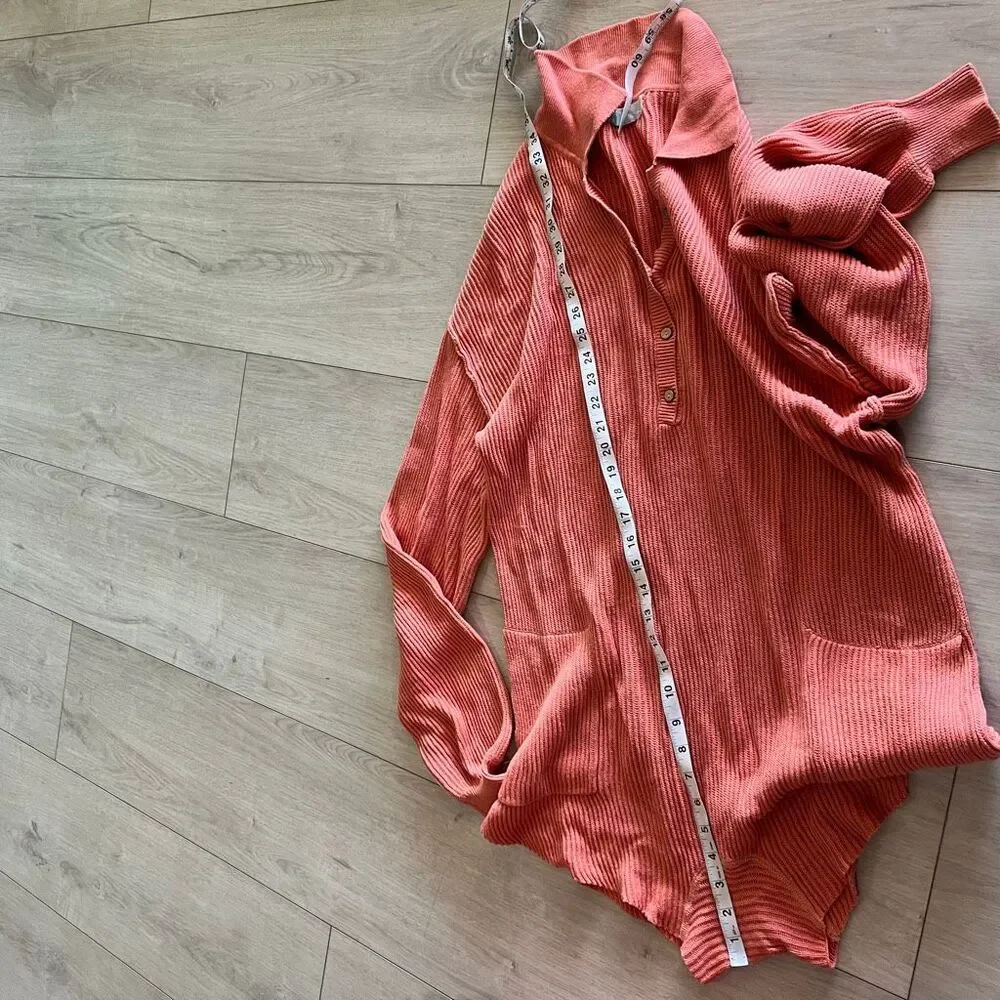 Free People Coral Ribbed Long Sleeve Romper
